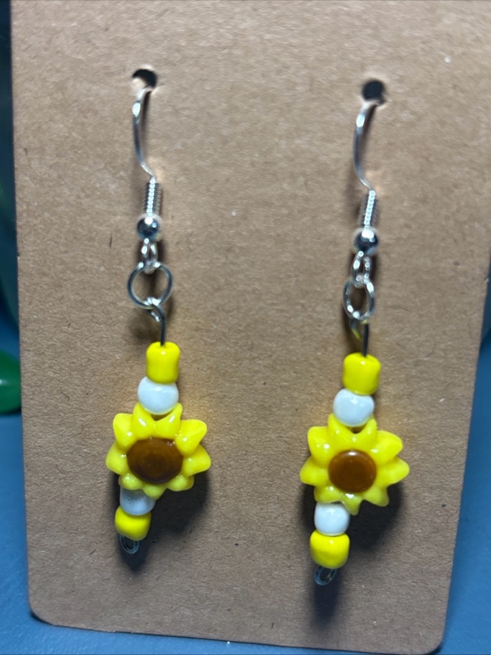 Handmade Yellow Sunflower Beaded Drop Earrings
